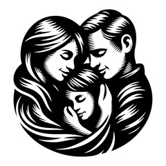A black silhouette family with love vector illustration isolated on a white background