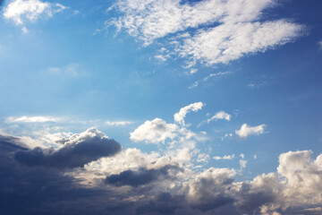cloudy weather meteorology background. cumulus clouds on the blue sky blown by the wind