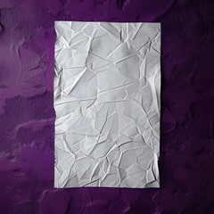 Blank wrinkled paper on a deep purple textured wall, perfect for street art.