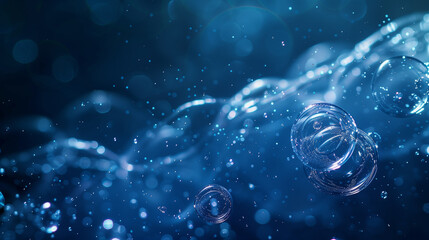 A blue background with many bubbles floating in the air