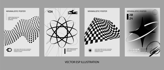 Posters with silhouette minimalistic basic figures, extraordinary graphic assets of geometrical shapes swiss style. Modern minimal monochrome print brutalist.