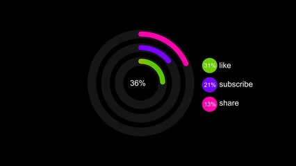 Like, Subscribe and Share  white color  4k illustration. 4k illustration on black background Channel Subscription.