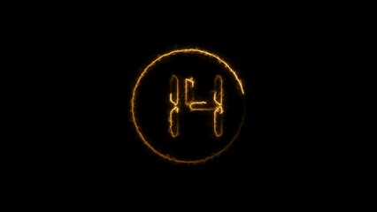abstract orange color neon light countdown fourteen number electric line orange circle 4k illustration on black background.