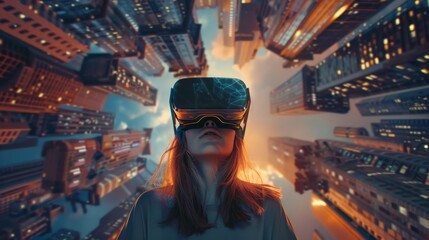 Virtual Cityscape: A Woman Exploring a Digital World