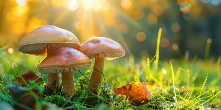  Psilocybe Cubensis Golden Ticher Mushrooms in Sunlit Grass