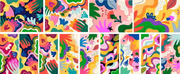 Big set of covers, wallpapers and cases. Elegant notebook covers. Beautiful flower patterns with flowers, leaves, flower compositions. Unique trendy colorful backgrounds.  Carnival festive background