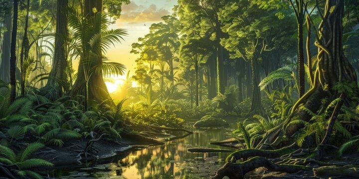 Rainforest in the Triassic period.