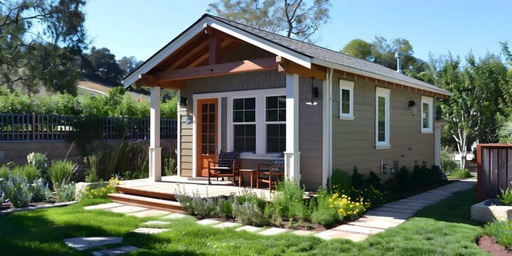 ADU small dwelling unit inlaw cottage or tiny home. Concept Accessory Dwelling Unit (ADU), Small Dwelling Unit, In-law Cottage, Tiny Home