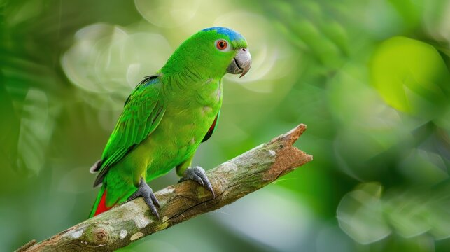 The blue-crowned hanging parrot (Loriculus galgulus) is a small mainly green parrot found in forested lowlands in southern Burma and Thailand, Malaya, Singapore, and Indonesia