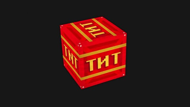 3D animation, videogame TNT box in motion, about to explode. Crash bandicoot looklike.