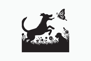 A vector silhouette image adobe illustrator of a dog.