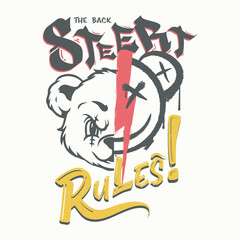 Teddy bear typography. Vintage typography and teddy bear emoji drawing. Grunge urban street Graffiti typography and drawing.Vector illustration design for fashion, t-shirt, tee, graphic, print, poster