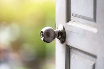 Stainless steel door lock used in security concept.