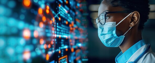 Medical Technology Professional Analyzing Digital Data Interface for Healthcare Innovation