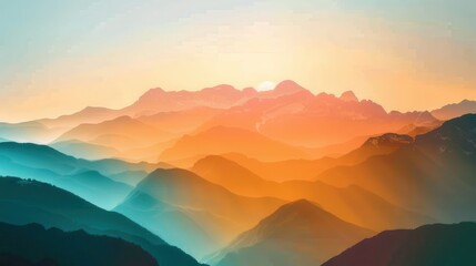 Fototapeta premium mountain landscape with a golden sunrise close up, focus on, copy space, vibrant colors, Double exposure silhouette with Pixiu