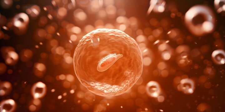 Embryonic development from fertilization to early growth stages visualized. Concept Fertilization, Embryonic Development, Early Growth, Cell Division, Developmental Stages