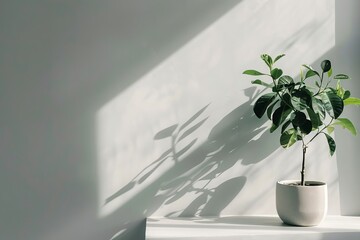 Plant with shadow on white wall