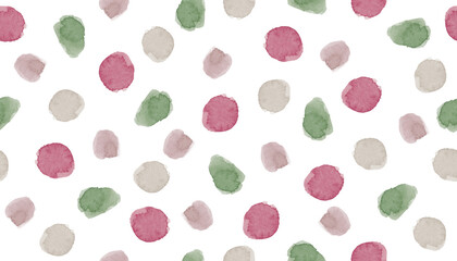 Abstract polka dot seamless pattern. Colorful watercolor texture dots on white background, hand drawn print	
