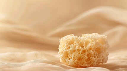 Natural sea sponge on soft beige fabric background