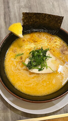 Ramen Curry Curry in bowl on food table, popular foods with Japanese people.