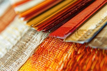 Close-up of Woven Fabric Samples in Warm Colors