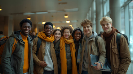 Group of Students Standing Together in Mode, Smiling and Looking Confident