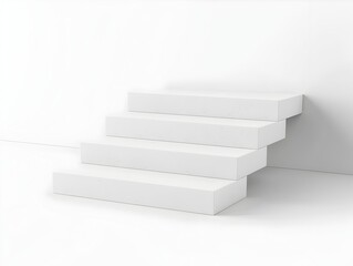 Geometric White Tiered Podium or Staircase on Empty Background for Product Display or Presentation Concept