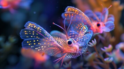 Two Bioluminescent Fish with Wings