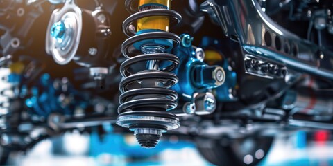 Shock absorber strut with coil spring, suspension system of modern car.