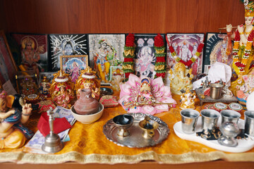 Traditional Indian altar for praying at home