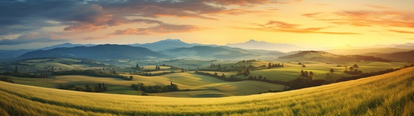 Obraz premium Sun Setting Behind a Field of Gold