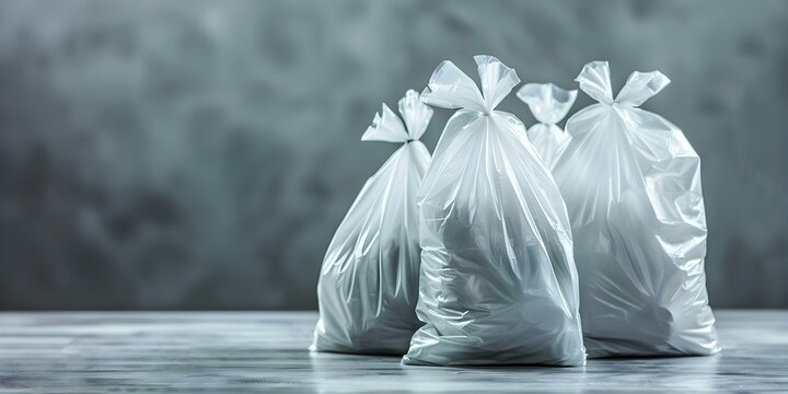 Set of plastic garbage bags with handles rolls of disposable packets. Concept Plastic Garbage Bags, Disposable Packets, Waste Management, Recycling Solutions, Environmental Conservation