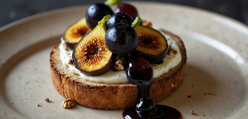 Char-grilled fig & walnut sourdough topped with Persian fetta, roasted black grapes, walnuts & cherry balsamic glaze