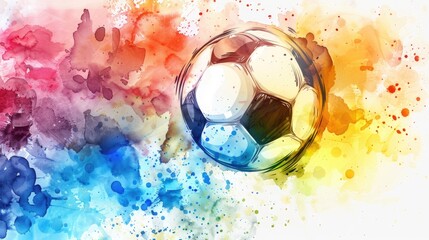 Soccer ball on the background of watercolor splashes.