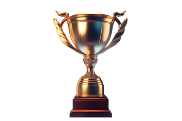 Gold trophy cup isolated on transparent background