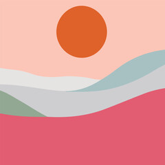 Minimalist Sunset Landscape Vector illustration