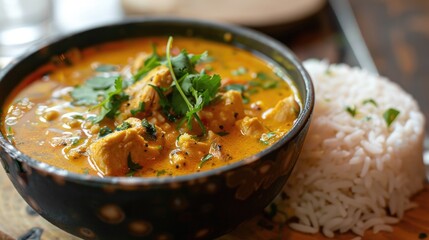 Spicy Indian mulligatawny soup bundle with chicken and rice.