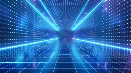Futuristic Neon Blue Grid Background for Tech Product Display and Concept