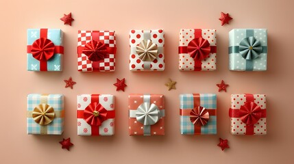 Celebration gifts with festive wrapping and bows. Perfect for holidays, birthdays, or special occasions. Festive and decorative packaging ideas.
