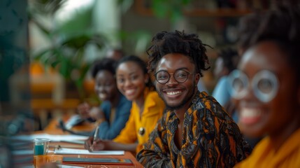 Young African Businesspeople Laughing Together in a Modern Office Setting