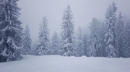 Obraz premium Winter white forest with snow, Christmas background 