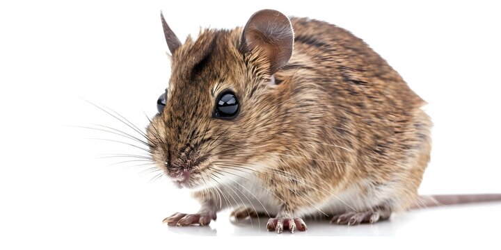 High-quality image of a young degu rodent (Octodon degus) on a white background. Concept Wildlife Photography, Animal Portraits, White Background, Small Mammals