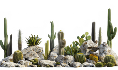 Desert Landscape with Cacti and Rocks