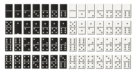 Black and white domino full set in flat design style.