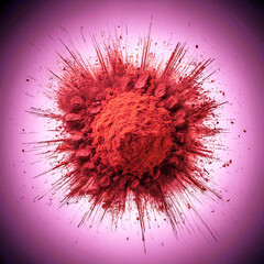 Explosion splash of ground coffee or cocoa powder with freeze isolated on background, pile of splatter of coffee grind dust powder, brown shattered beans.
