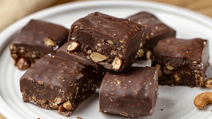 Chocolate Nut Bars on a Plate with Almonds for a Nutty Dessert