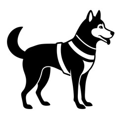 Siberian husky dog silhouette full body standing  for graphic design vector and illustration on white Background