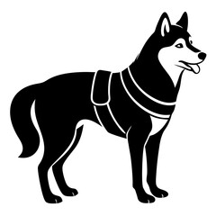 Siberian husky dog silhouette full body standing  for graphic design vector and illustration on white Background