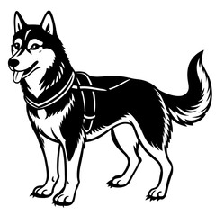 Siberian husky dog silhouette full body standing  for graphic design vector and illustration on white Background