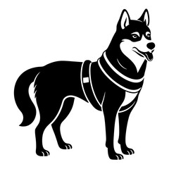 Siberian husky dog silhouette full body standing  for graphic design vector and illustration on white Background